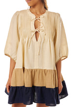 Load image into Gallery viewer, Katja Dress - Cream Tan Navy Linen
