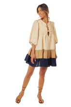 Load image into Gallery viewer, Katja Dress - Cream Tan Navy Linen
