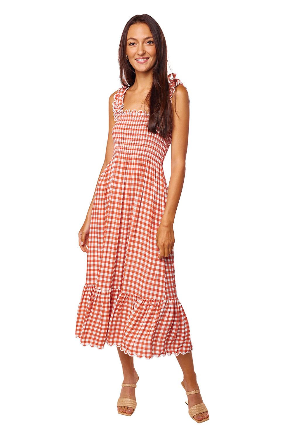 Bow Tie Midi Dress - Terracotta Gingham