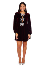 Load image into Gallery viewer, Camille Bows Mini Dress - Burgundy/ Pearl Bows
