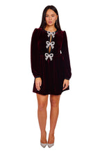 Load image into Gallery viewer, Camille Bows Mini Dress - Burgundy/ Pearl Bows
