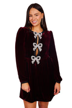 Load image into Gallery viewer, Camille Bows Mini Dress - Burgundy/ Pearl Bows
