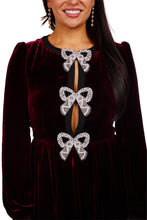 Load image into Gallery viewer, Camille Bows Mini Dress - Burgundy/ Pearl Bows
