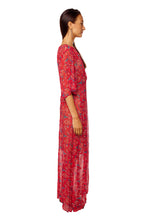 Load image into Gallery viewer, Lily Dress - Chiffon Watercolor Print Vermillion
