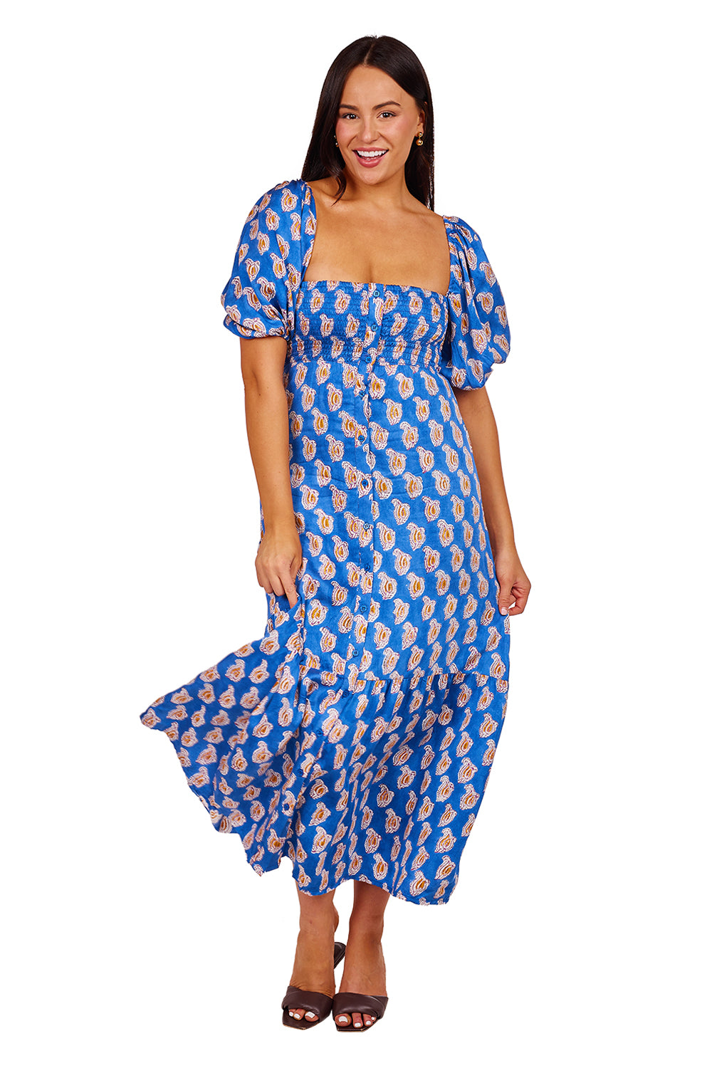 Santiago Maxi Dress - Blue Paisley Flower Satin