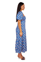 Load image into Gallery viewer, Santiago Maxi Dress - Blue Paisley Flower Satin
