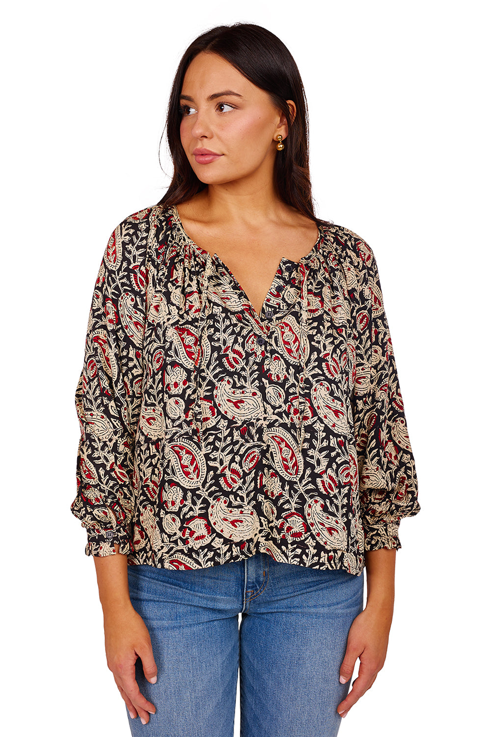 Lucy 2 Blouse - Paisley Black + Clay Satin