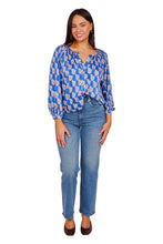 Load image into Gallery viewer, Frances Blouse - Blue Paisley Flower Satin
