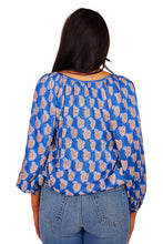 Load image into Gallery viewer, Frances Blouse - Blue Paisley Flower Satin
