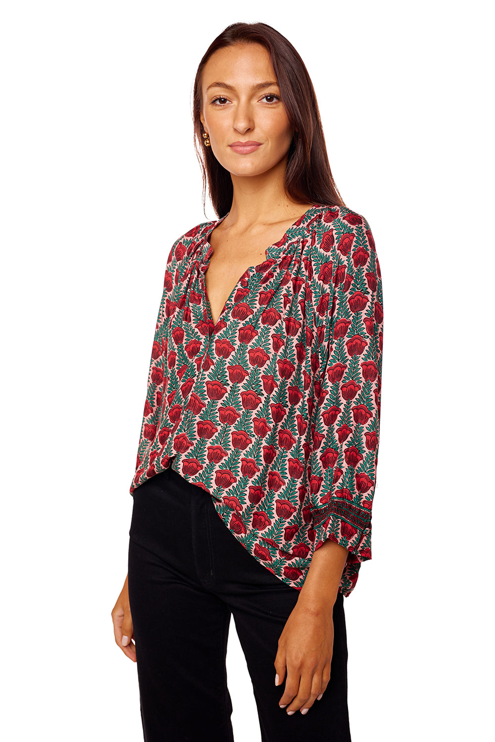 Remy Top - Tulip Print Venetian Red