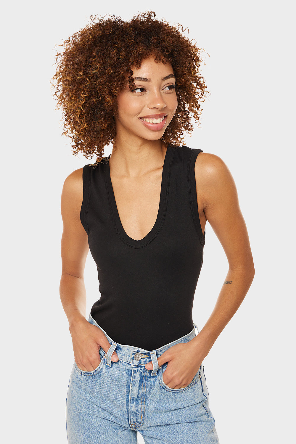 Supima Cotton Essential Sleeveless U Tank - Black