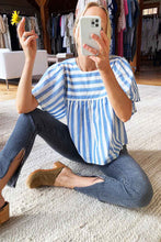 Load image into Gallery viewer, Basalie Top - Scallop Blue Stripe
