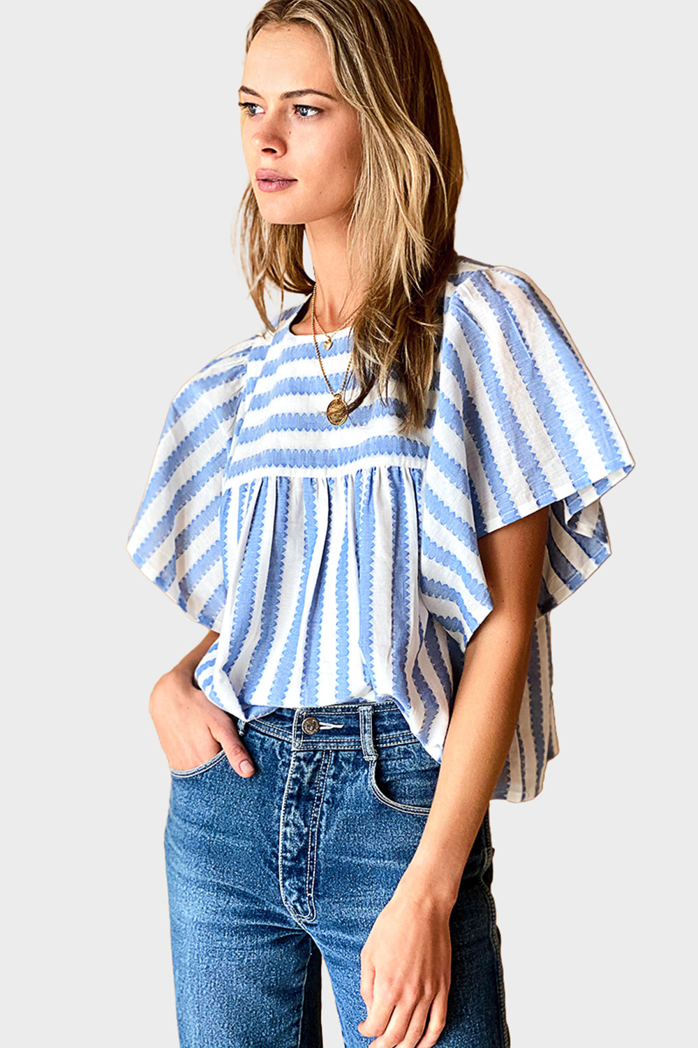 Basalie Top - Scallop Blue Stripe – Apothea