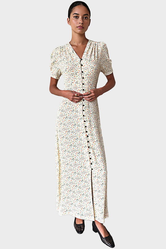 Lucyia Antique Dress - Butter Yellow Flowers