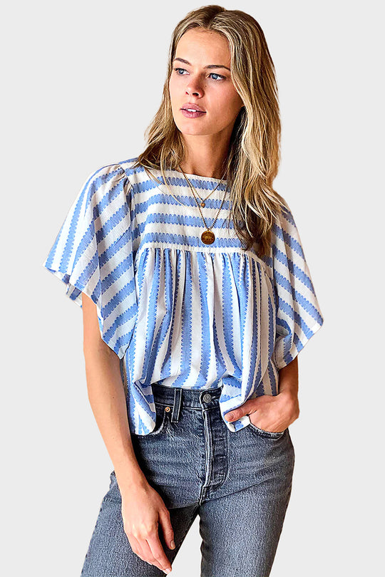 Basalie Top - Scallop Blue Stripe