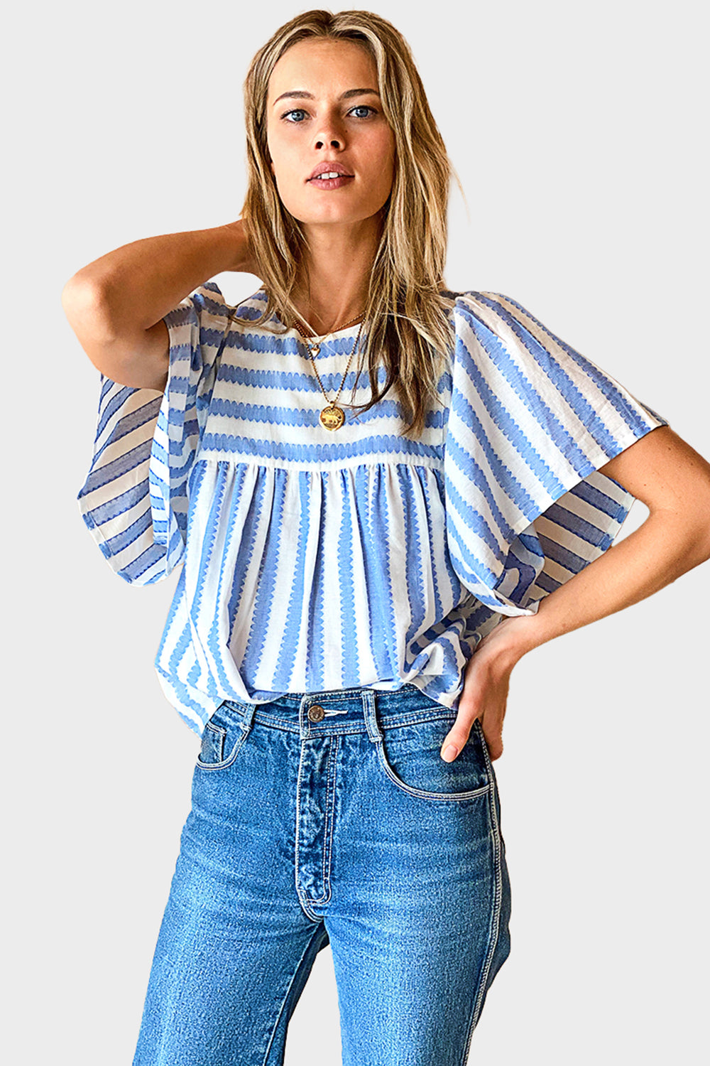 Basalie Top - Scallop Blue Stripe – Apothea