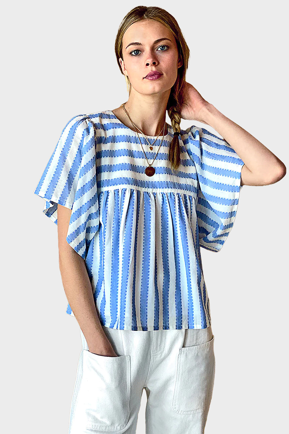 Basalie Top - Scallop Blue Stripe – Apothea