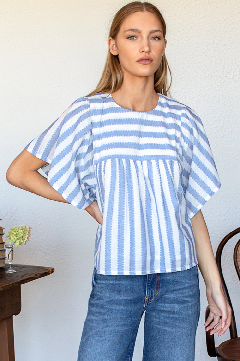 Basalie Top - Scallop Blue Stripe – Apothea