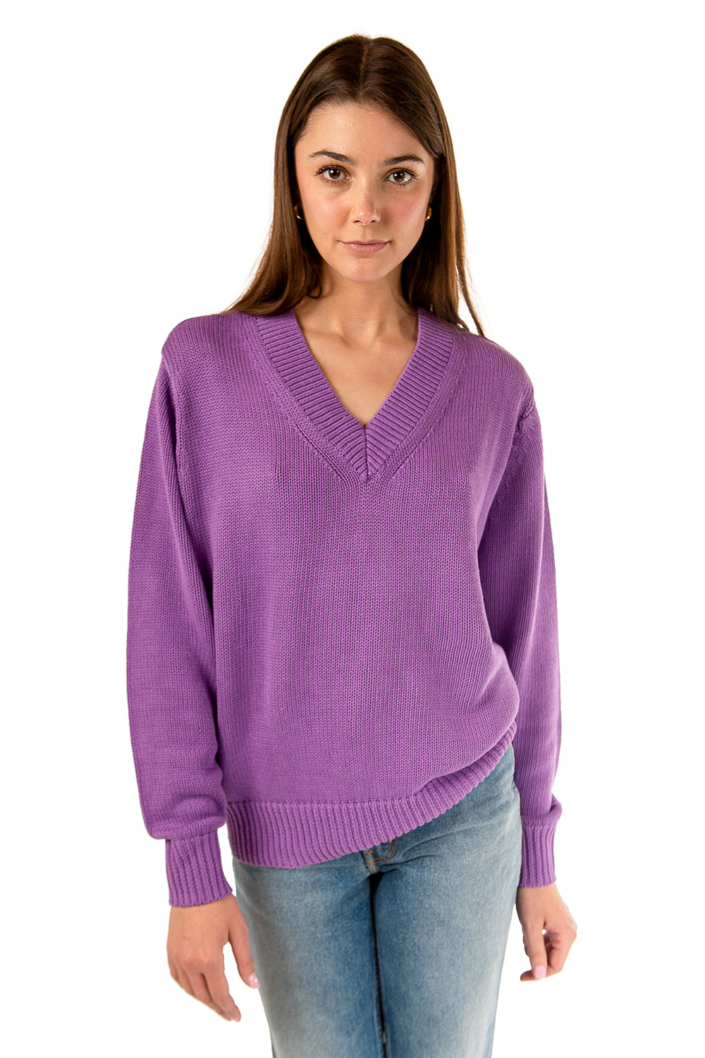 Cotton Linen V Neck Boxy Knit - Orchid