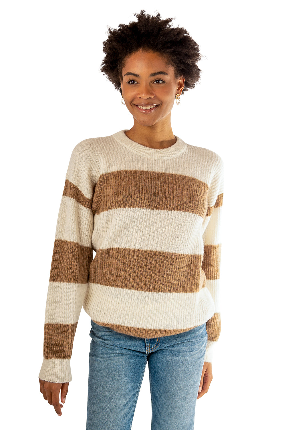 Soft Striped Crewneck - Tan Combo