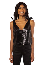 Load image into Gallery viewer, Mod Tie Shoulder Top - Black Sequin
