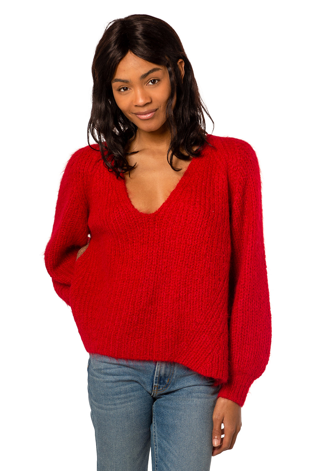 Tess Sweater - Rouge with Camel