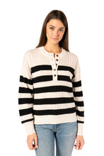 Load image into Gallery viewer, Lightweight Cashmere Striped Ribbed Henley - Black White

