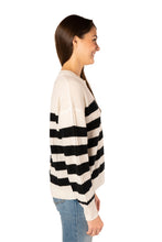 Load image into Gallery viewer, Lightweight Cashmere Striped Ribbed Henley - Black White
