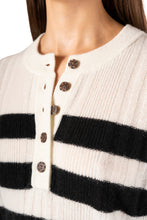 Load image into Gallery viewer, Lightweight Cashmere Striped Ribbed Henley - Black White
