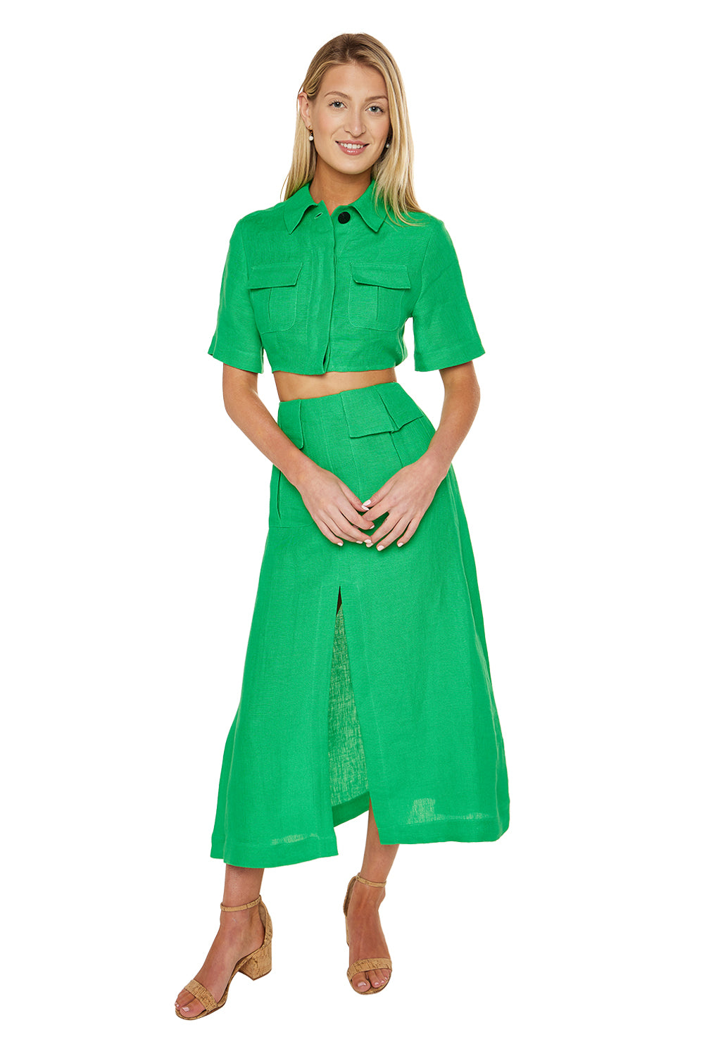 Cargo A-line Midi Skirt - Kelly Green
